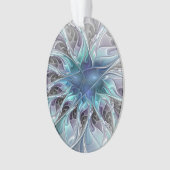Abstrakte moderne Fraktal-Blume mit Blau geblüht Ornament (Vorderseite)