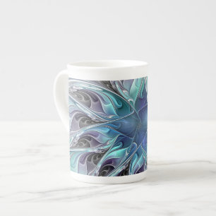 Abstrakte moderne Fraktal-Blume mit Blau geblüht Porzellantasse