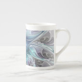 Abstrakte moderne Fraktal-Blume mit Blau geblüht Porzellantasse (Rechts)