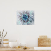 Abstrakte moderne Fraktal-Blume mit Blau geblüht Poster (Küche)