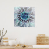 Abstrakte moderne Fraktal-Blume mit Blau geblüht Poster (Küche)