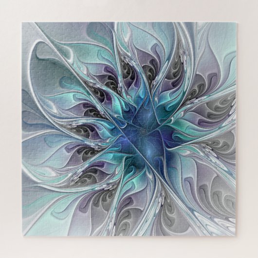 Abstrakte moderne Fraktal-Blume mit Blau geblüht Puzzle (Horizontal)