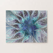 Abstrakte moderne Fraktal-Blume mit Blau geblüht Puzzle (Horizontal)