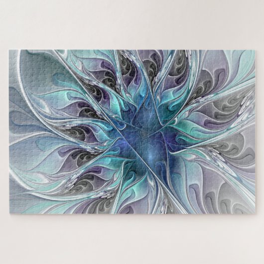 Abstrakte moderne Fraktal-Blume mit Blau geblüht Puzzle (Horizontal)