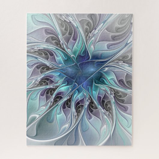 Abstrakte moderne Fraktal-Blume mit Blau geblüht Puzzle (Vertikal)