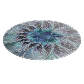 Abstrakte moderne Fraktal-Blume mit Blau geblüht Schneidebrett (Ecke)