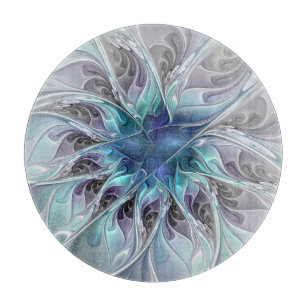 Abstrakte moderne Fraktal-Blume mit Blau geblüht Schneidebrett