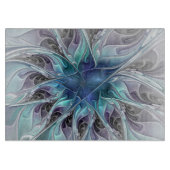 Abstrakte moderne Fraktal-Blume mit Blau geblüht Schneidebrett (Vorderseite)