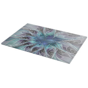 Abstrakte moderne Fraktal-Blume mit Blau geblüht Schneidebrett