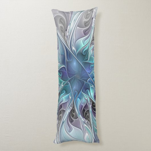 Abstrakte moderne Fraktal-Blume mit Blau geblüht Seitenschläferkissen (Rückseite (Vertikal))