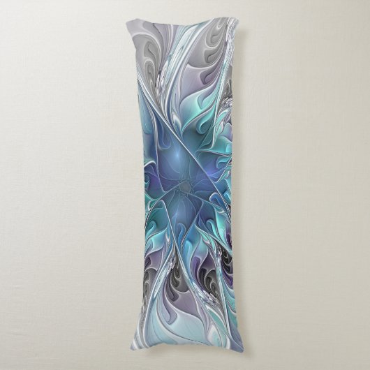 Abstrakte moderne Fraktal-Blume mit Blau geblüht Seitenschläferkissen (Vorderseite Vertikal)