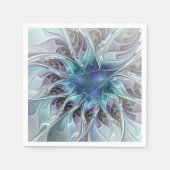 Abstrakte moderne Fraktal-Blume mit Blau geblüht Serviette (Vorderseite)