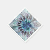 Abstrakte moderne Fraktal-Blume mit Blau geblüht Serviette (Ecke)