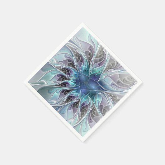 Abstrakte moderne Fraktal-Blume mit Blau geblüht Serviette (Ecke)