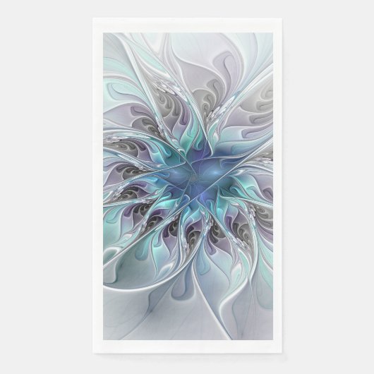 Abstrakte moderne Fraktal-Blume mit Blau geblüht Serviette (Vorderseite)