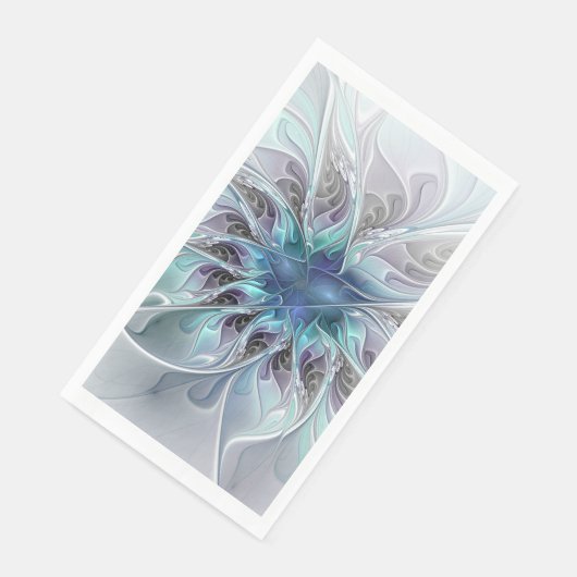 Abstrakte moderne Fraktal-Blume mit Blau geblüht Serviette (Ecke)