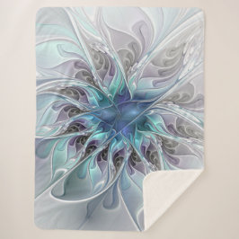 Abstrakte moderne Fraktal-Blume mit Blau geblüht Sherpadecke