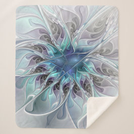 Abstrakte moderne Fraktal-Blume mit Blau geblüht Sherpadecke