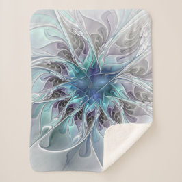Abstrakte moderne Fraktal-Blume mit Blau geblüht Sherpadecke