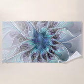 Abstrakte moderne Fraktal-Blume mit Blau geblüht Strandtuch (Vorderseite)