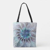 Abstrakte moderne Fraktal-Blume mit Blau geblüht Tasche (Rückseite)