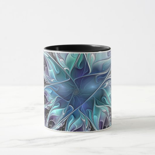 Abstrakte moderne Fraktal-Blume mit Blau geblüht Tasse (Zentrum)