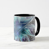 Abstrakte moderne Fraktal-Blume mit Blau geblüht Tasse (VorderseiteRechts)