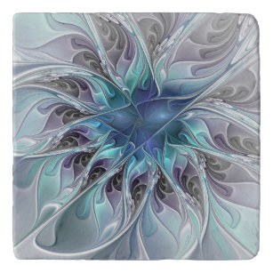 Abstrakte moderne Fraktal-Blume mit Blau geblüht Töpfeuntersetzer