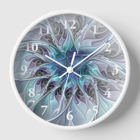Abstrakte moderne Fraktal-Blume mit Blau geblüht Uhr (Vorderseite)