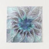 Abstrakte moderne Fraktal-Blume mit Blau geblüht Wandteppich (Vorderseite)