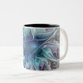 Abstrakte moderne Fraktal-Blume mit Blau geblüht Zweifarbige Tasse (VorderseiteRechts)