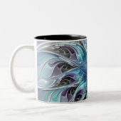 Abstrakte moderne Fraktal-Blume mit Blau geblüht Zweifarbige Tasse (Links)