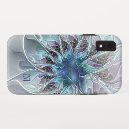 Abstrakte moderne Fraktal-Blume mit blauem Monogra Case-Mate iPhone Hülle (Rückseite (Horizontal))