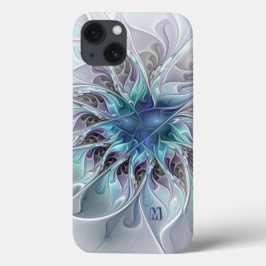 Abstrakte moderne Fraktal-Blume mit blauem Monogra Case-Mate iPhone Hülle (Rückseite)