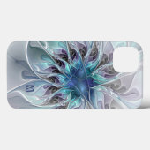 Abstrakte moderne Fraktal-Blume mit blauem Monogra Case-Mate iPhone Hülle (Rückseite (Horizontal))