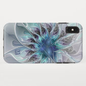 Abstrakte moderne Fraktal-Blume mit blauem Monogra Case-Mate iPhone Hülle (Rückseite (Horizontal))