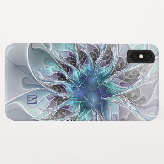 Abstrakte moderne Fraktal-Blume mit blauem Monogra Case-Mate iPhone Hülle (Rückseite (Horizontal))