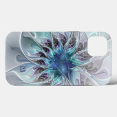 Abstrakte moderne Fraktal-Blume mit blauem Monogra Case-Mate iPhone Hülle (Rückseite (Horizontal))
