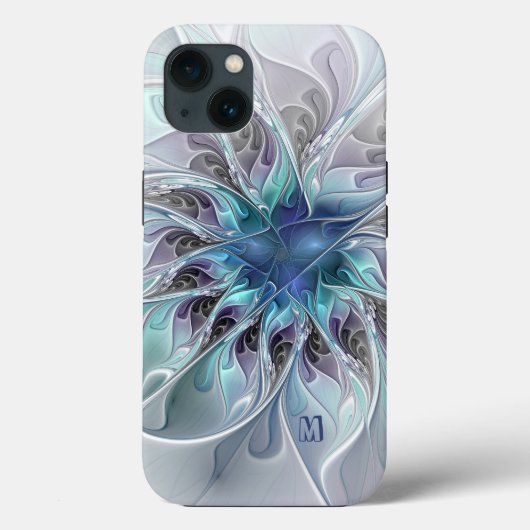 Abstrakte moderne Fraktal-Blume mit blauem Monogra Case-Mate iPhone Hülle (Rückseite)
