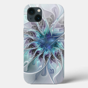 Abstrakte moderne fraktale Blume mit blauem Monogr Case-Mate iPhone Hülle