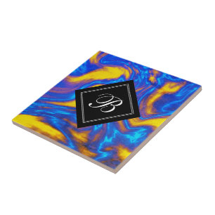 Abstrakte moderne gelbe blaue violette Flüssig-Mar Fliese