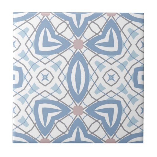 Abstrakte moderne Geometrie in Blau und Weiß Op Fliese (Vorderseite)