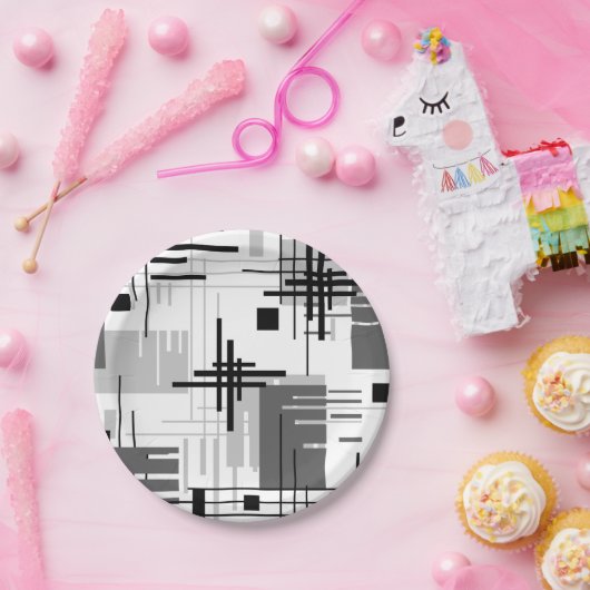 Abstrakte, moderne geometrische Formen, Streifen Pappteller (Party)