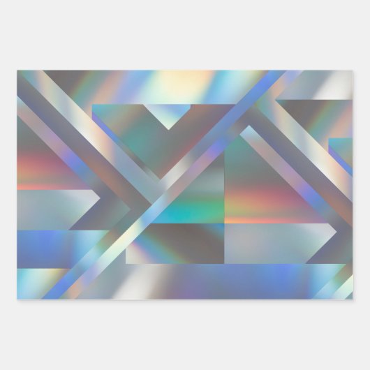 Abstrakte moderne geometrische Pastel holografisch Geschenkpapier Set (Vorderseite)