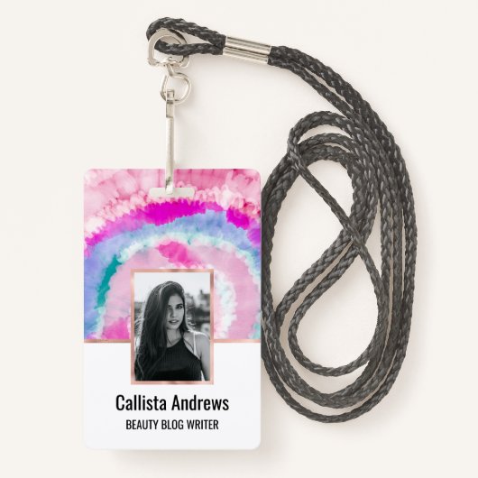 Abstrakte, moderne Girly Pink Gefärbte Krawatte Pa Ausweis (Vorderseite mit Schlüsselband)