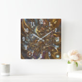 Abstrakte moderne Gold Fraktal Blume geblüht Quadratische Wanduhr (Zuhause)