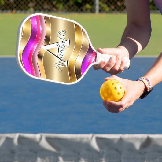 Abstrakte moderne Gold Silver & Pink Waves Pickleball Schläger (InSitu)