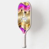 Abstrakte moderne Gold Silver & Pink Waves Pickleball Schläger (Links)