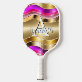 Abstrakte moderne Gold Silver & Pink Waves Pickleball Schläger (Rückseite)