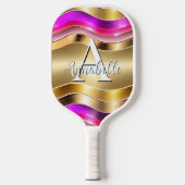 Abstrakte moderne Gold Silver & Pink Waves Pickleball Schläger (Vorderseite)